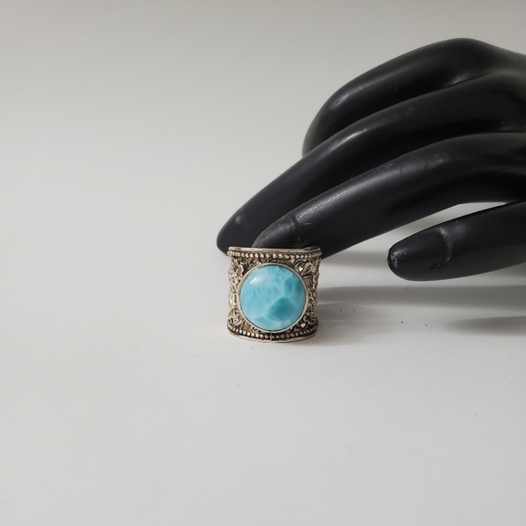 Sterling Silver 925 Larimar Filigree Ring - Picture 15 of 16